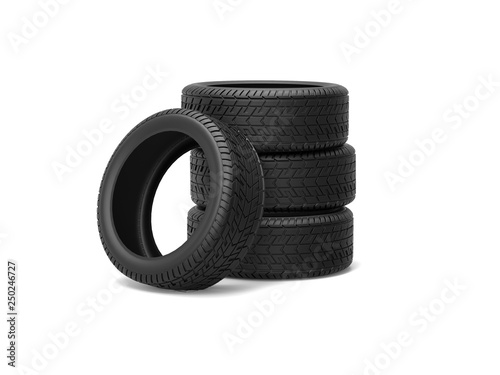 Car tires isolated on white, 3D Rendering.