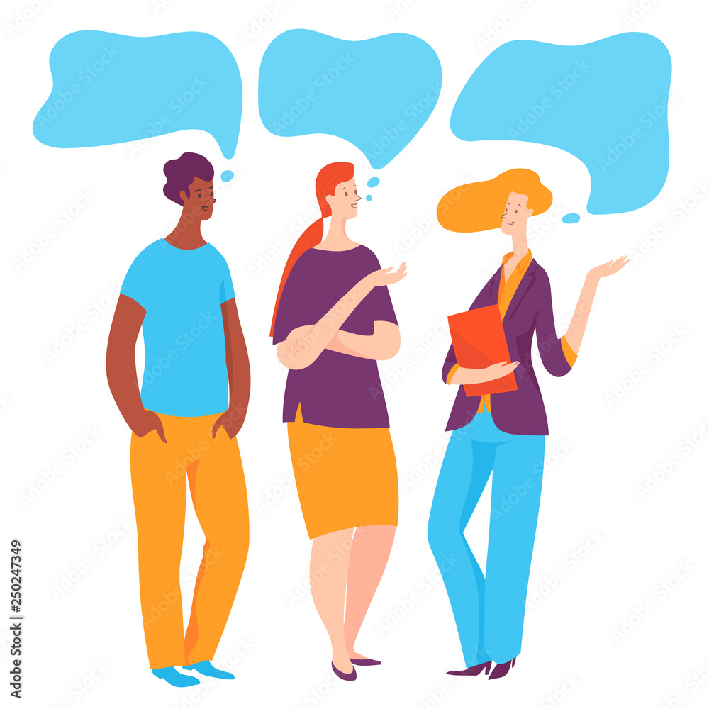 Vector illustration with three business people taking conversation 