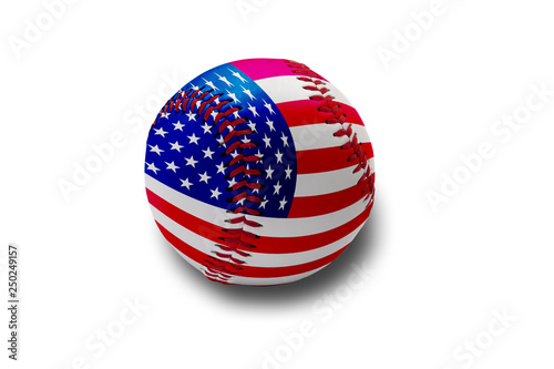 Baseball ball flagged with usa flag on white background