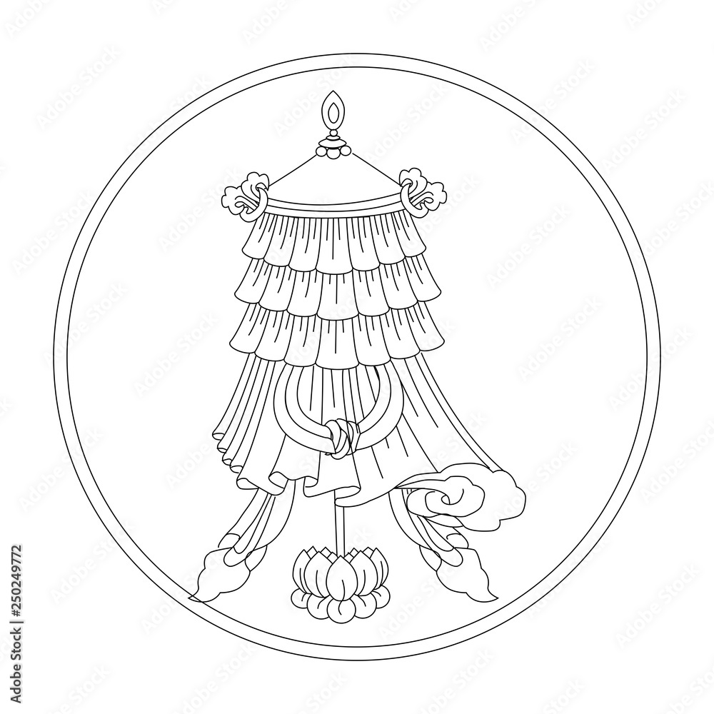 victory flag. eight auspicious symbols of buddhism. Valuable. Black and