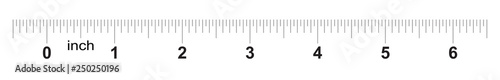 Ruler 6 inches. Metric inch size indicator. Decimal system grid. Measuring tool.
