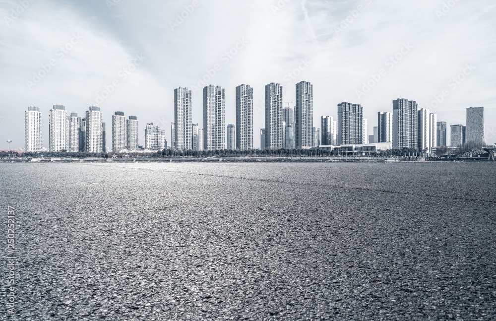 Empty road with future smart city background