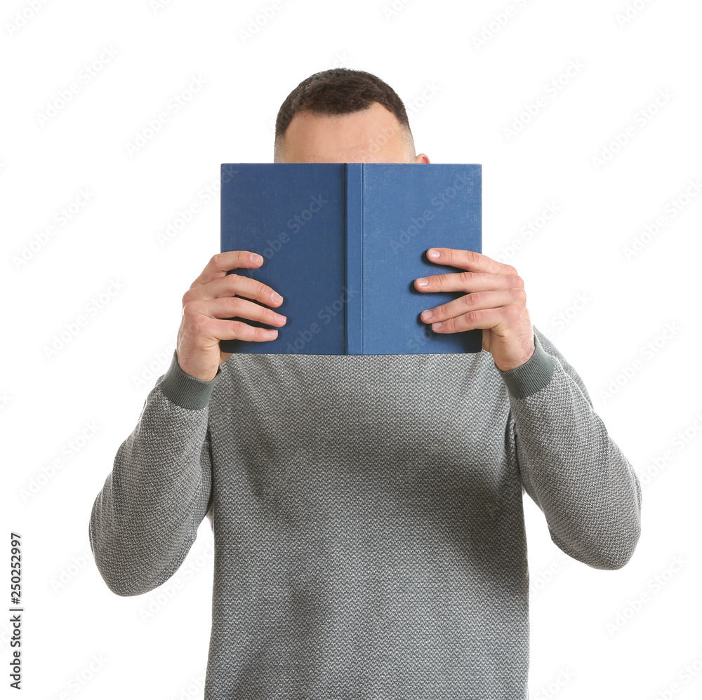 Handsome young man with book on white background Handsome young man with book on white background