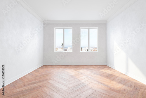 empty white room with windows