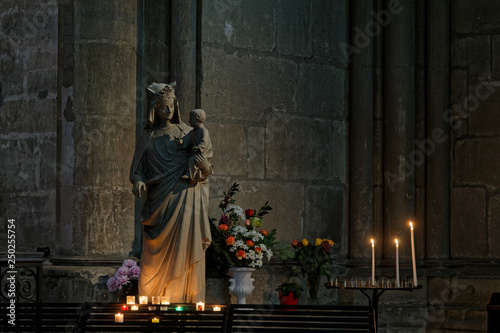 Inside Reims Cathedral. This Roman Catholic cathedral was built on the site of the basilica where Clovis was baptized. This major tourist destination receives about 1 million visitors annually.