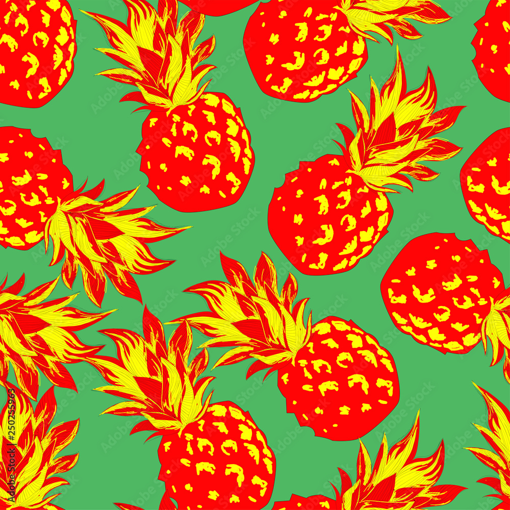 Pineapples  on a white background. Seamless vector pattern.