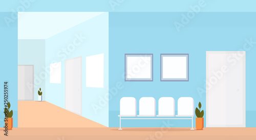 hospital waiting hall with seats empty no people medical clinic corridor interior horizontal flat