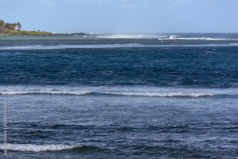 Strong wind and big waves of sea on the southern cape of Mauritius
