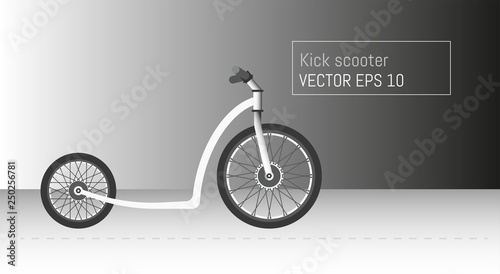 Cartoon picture with Electric Scooter, Kick Scooter, Eco alternative city transport. Flat style vector illustration. Yelow Background.