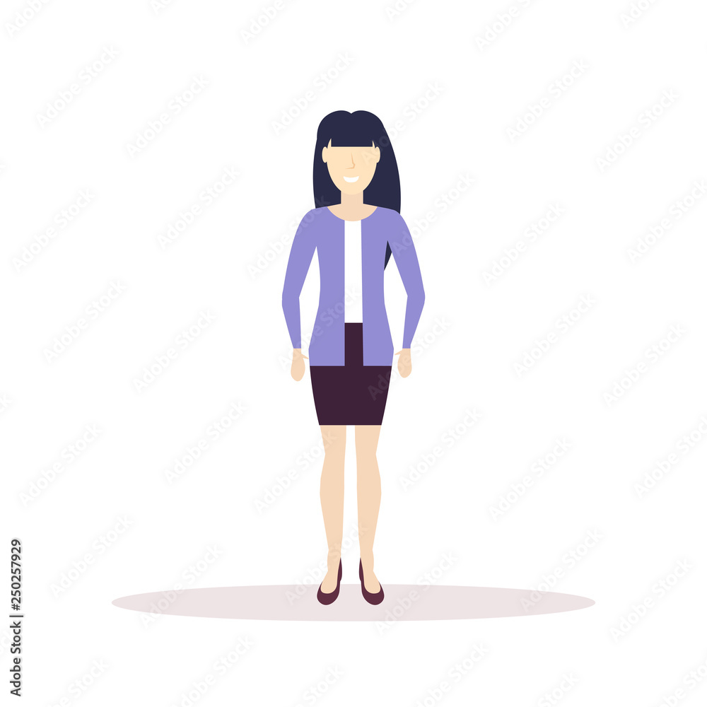 caucasian businesswoman elegant asian girl standing pose female cartoon  character full length flat white background Stock Vector | Adobe Stock