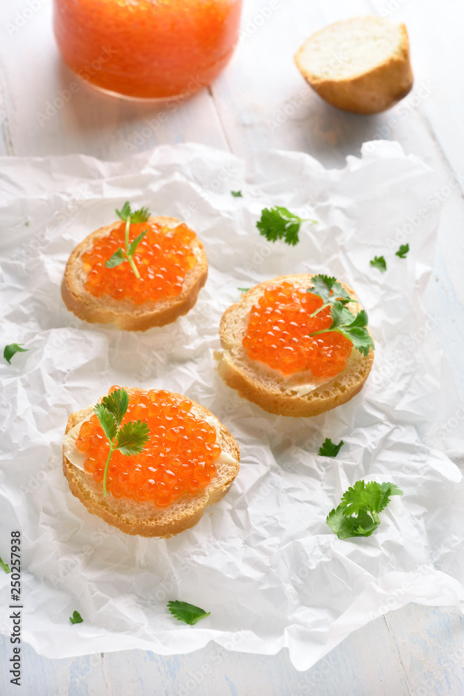 Sandwiches with red caviar Sandwiches with red caviar