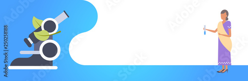 indian woman scientist holding test tube chemistry teacher school worker lady in traditional clothes saree female cartoon character full length flat horizontal