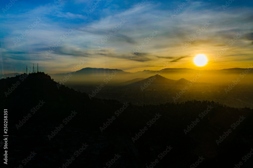 Sunset Scene Santiago de Chile Aerial View