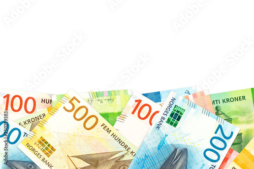 some new norwegian krone bank notes with copy space