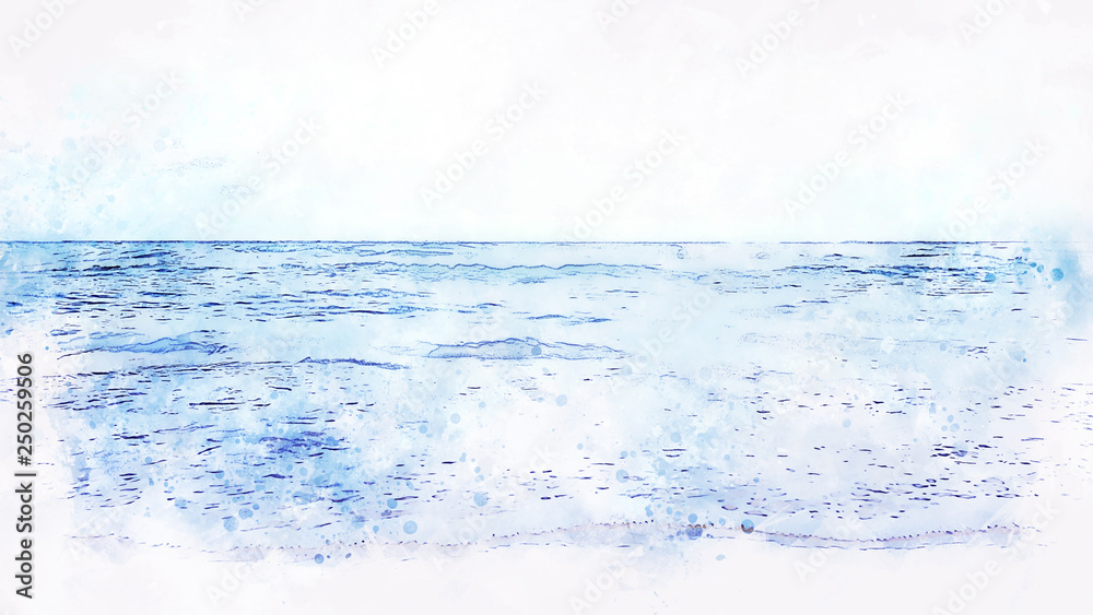 Obraz premium Abstract sea soft wave watercolor illustration painting backgroud.