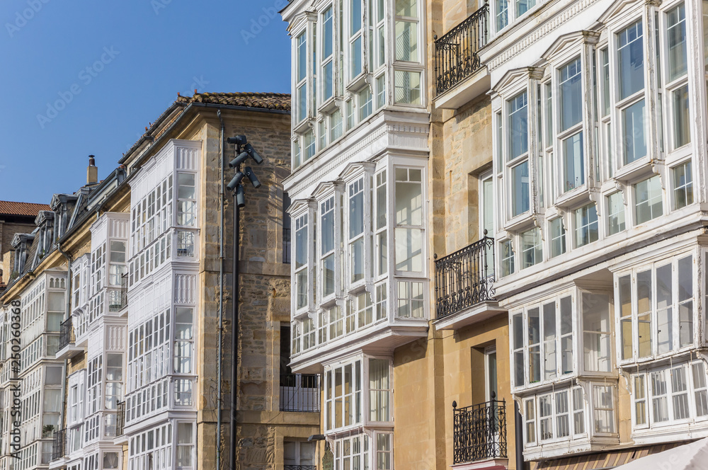 Traditional Basque bay windows in Vitoria-Gasteiz, Spain