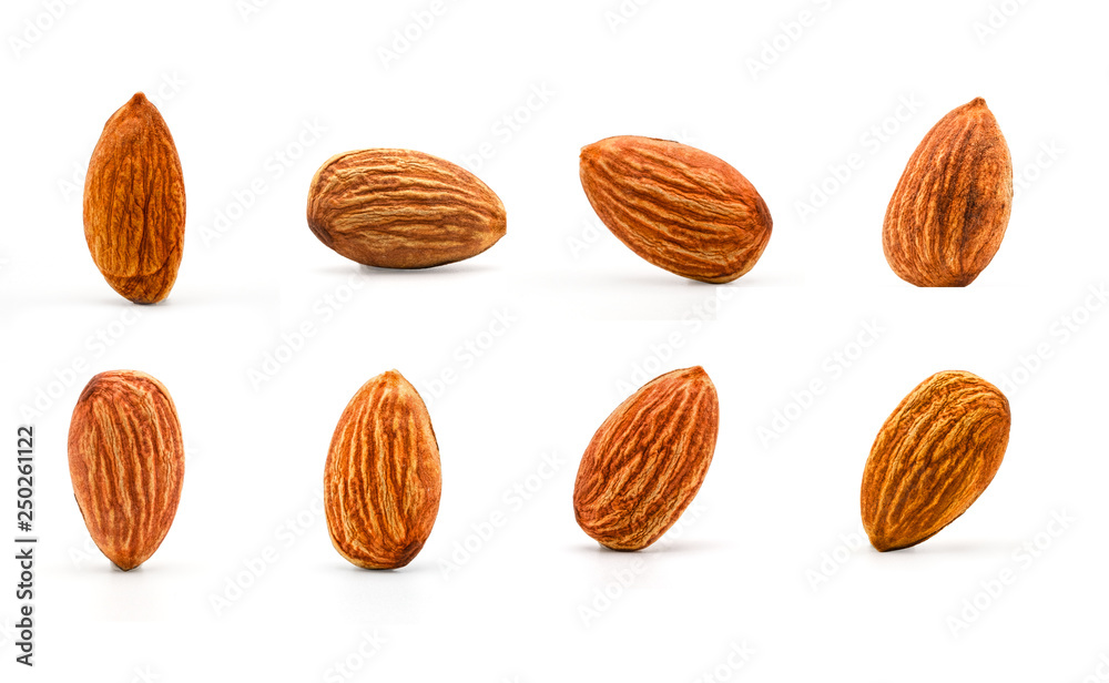 Isolated of almonds nut collection on white background. Clipping path -Image. Isolated of almonds nut collection on white background. Clipping path -Image.