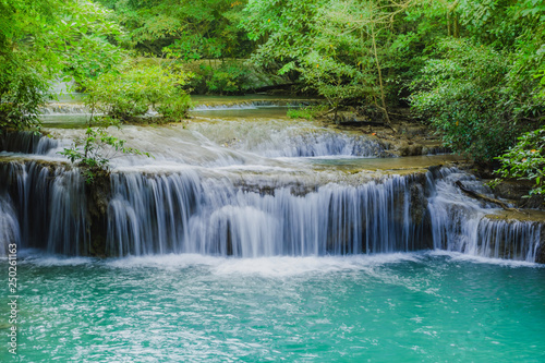 Fototapeta Naklejka Na Ścianę i Meble -  Beautiful scenery of Erawan Waterfall in Kanchanaburi,Thailand.
