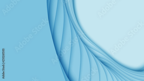 Vector 3D abstract background with paper cut shapes. Blue carving art. Paper craft landscape with gradient fade colors. Minimalistic design layout for business presentations, flyers, posters.