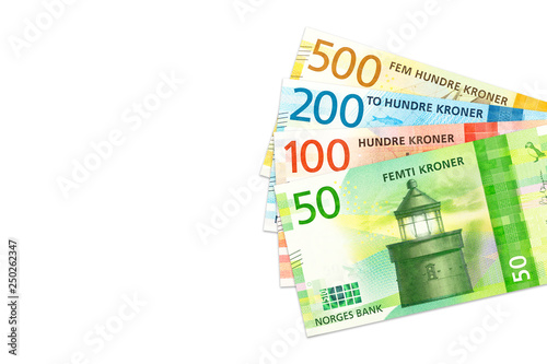 some new norwegian krone bank notes with copy space