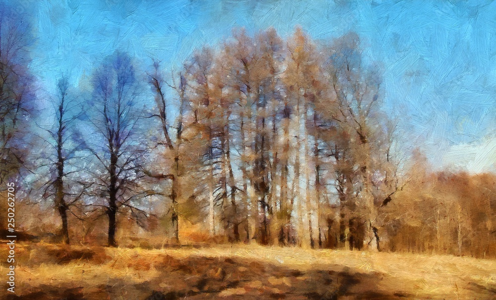 Oil painting nature landscape contemporary stock wall art print for canvas or paper, or stationery. Hand drawing by brush original nature artwork. Village scene in spring or summer. Modern poster. Oil painting nature landscape contemporary stock wall art print for canvas or paper, or stationery. Hand drawing by brush original nature artwork. Village scene in spring or summer. Modern poster.