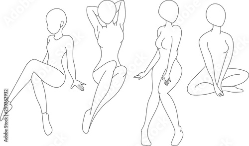 continuous line drawing of standing young women