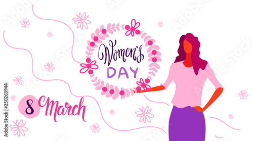 Woman holding floral wreath happy women day