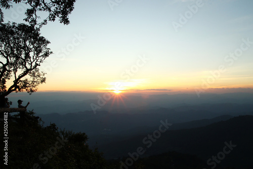 Aerial view from the top of mountain on the sunset. Doi Suthep, Chiang Mai province, Thailand.