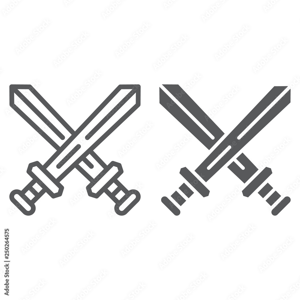Fighting line and glyph icon, game and play, crossed swords sign, vector graphics, a linear pattern on a white background.