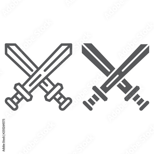 Fighting line and glyph icon, game and play, crossed swords sign, vector graphics, a linear pattern on a white background.