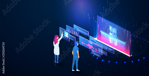 X-ray scan concept - medical team examining patient.Medical staff scans the person. The future of medicine. Projection of the skeleton.