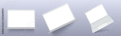 Realistic thin white laptop ultrabook mock up vector illustration.  Vector collection gadgets, Mockups to showcase your web-site design