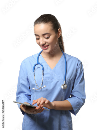 Female doctor with tablet c...
