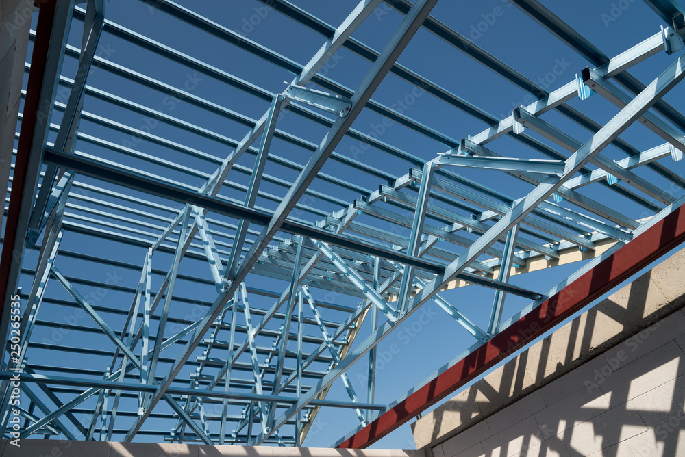 Structure of steel roof frame for building construction. Structure of steel roof frame for building construction.