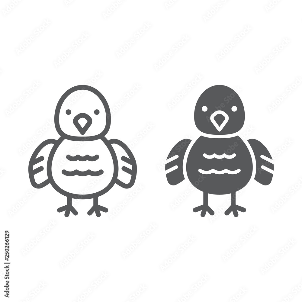 Obraz premium Chicken line and glyph icon, animal and bird, chick sign, vector graphics, a linear pattern on a white background.