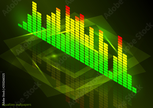 Abstract form of sound wave, digital equalizer, sound impulses of musical rhythm. Bright background for your design. Vector illustration