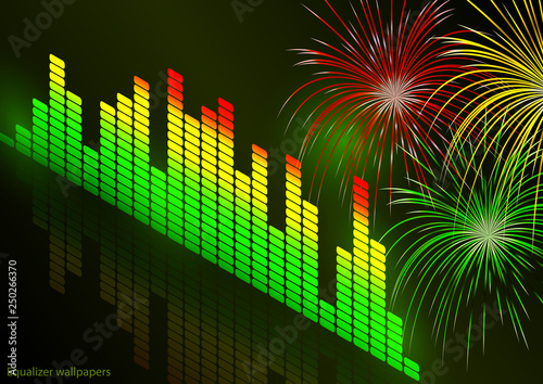 Abstract form of sound wave, digital equalizer, sound impulses of musical rhythm. Bright background for your design. Vector illustration