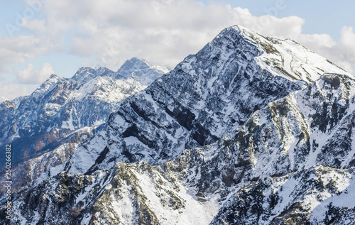 Snow-covered mountains. Winter mountain landscape. Rosa Khutor. Krasnaya Polyana. Sochi