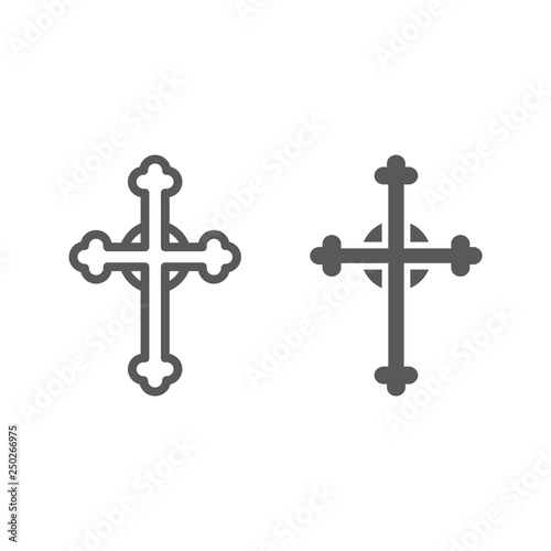 Cross line and glyph icon, church and religion, christian cross sign, vector graphics, a linear pattern on a white background.