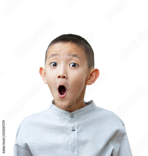 Asian boy looking surprised with mouth open