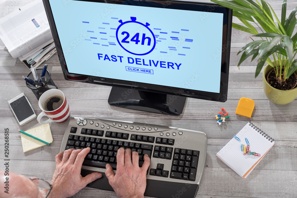 Fast delivery concept on a computer Fast delivery concept on a computer