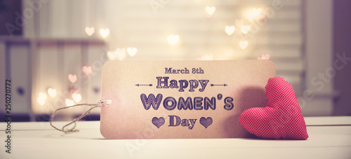 Women's Day message with a red heart with heart shaped lights