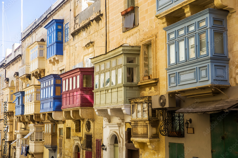 Old beautiful houses in Valetta, Malta