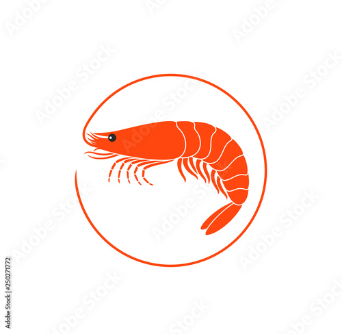 Shrimp logo. Isolated shrimp on white background. Prawns