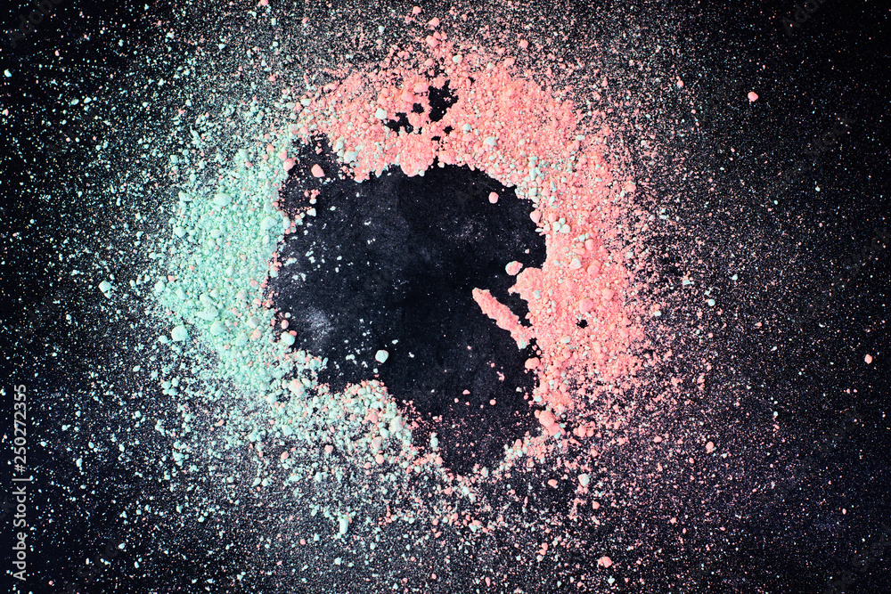 Colorful background of chalk powder. Multicolored dust particles splattered  on black background. Stock Photo | Adobe Stock
