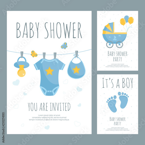 Baby shower for future mother of little boy invitation in flat style.