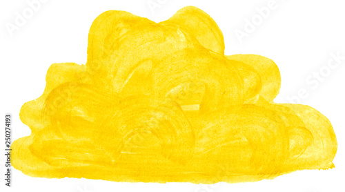 Yellow watercolor abstract background, stain, splash paint, stain, divorce. Vintage paintings for design and decoration. With copy space for text. little cloud