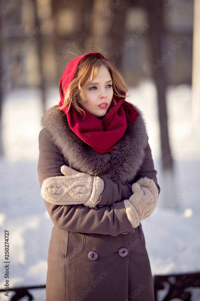 young girl on a winter walk young girl on a winter walk