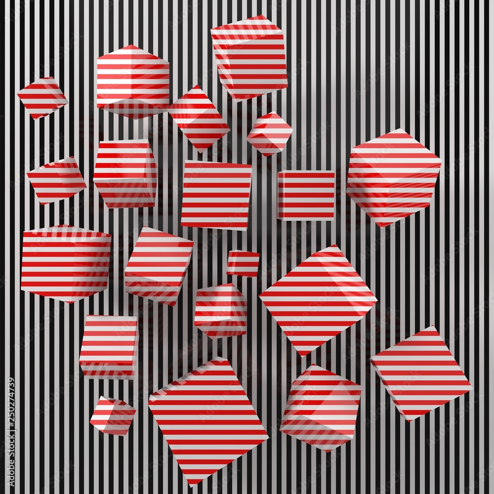 Fototapeta premium modern art concept with red painted cubes. 3d illustration.