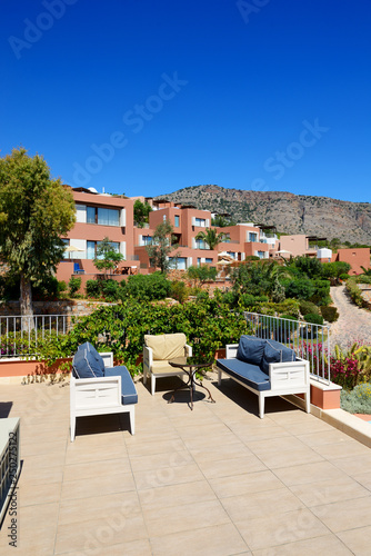 Sea view terrace at luxury hotel  Crete  Greece